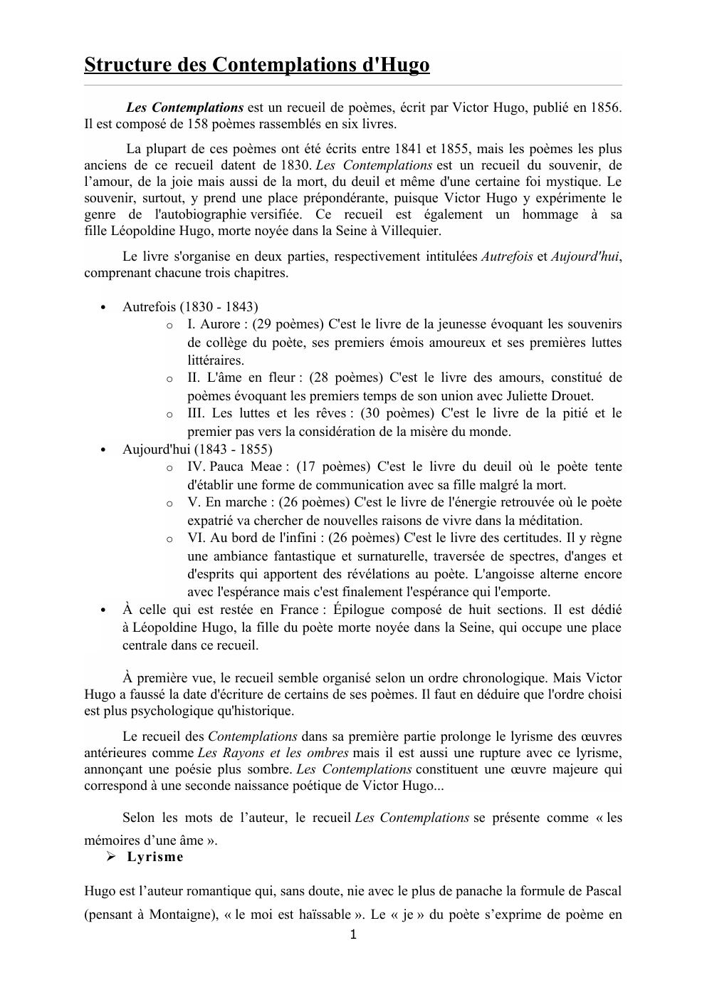 Prévisualisation du document Structure des Contemplations d'Hugo