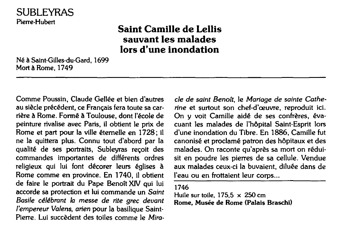 Prévisualisation du document SUBLEYRAS Pierre-Hubert : Saint Camille de Lellis sauvant les malades lors d'une inondation