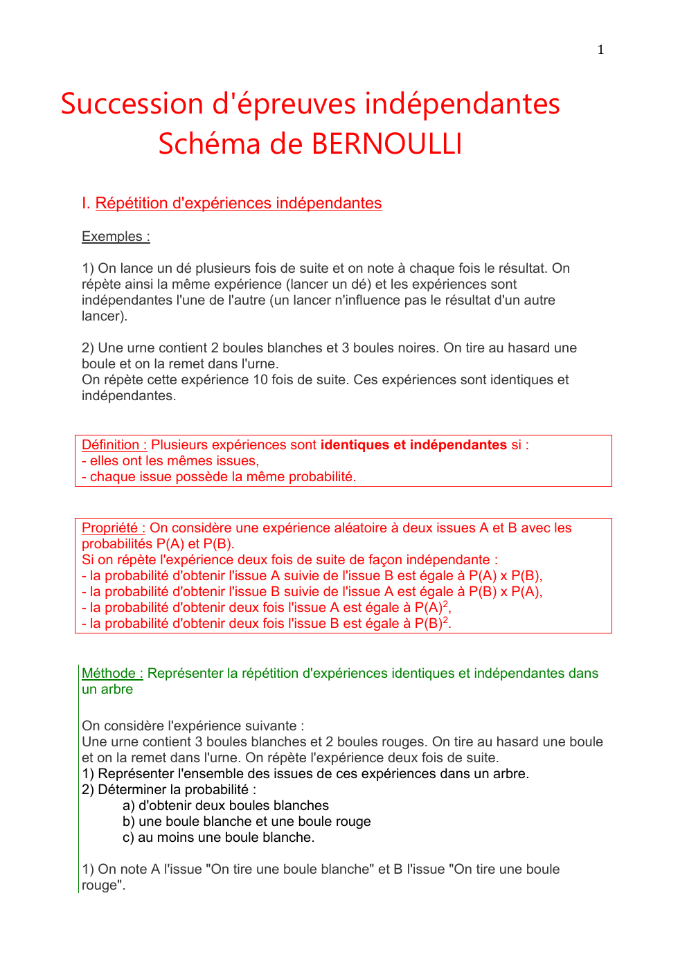 Prévisualisation du document Succession d'épreuves indépendantes Schéma de BERNOULLI