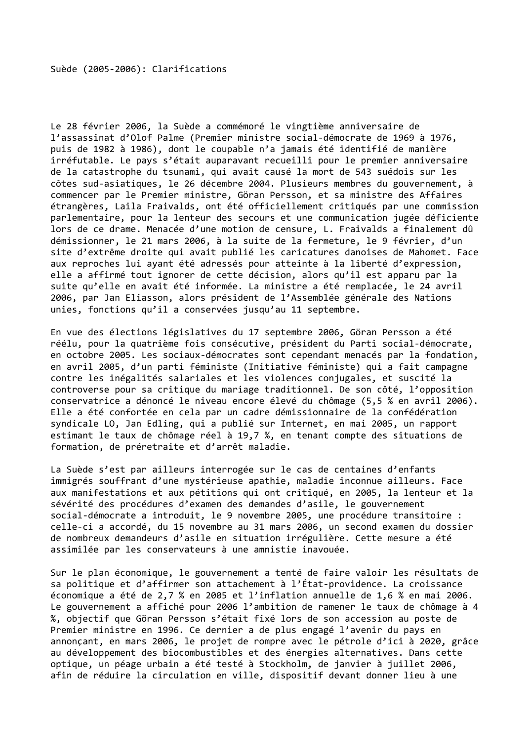 Prévisualisation du document Suède (2005-2006): Clarifications