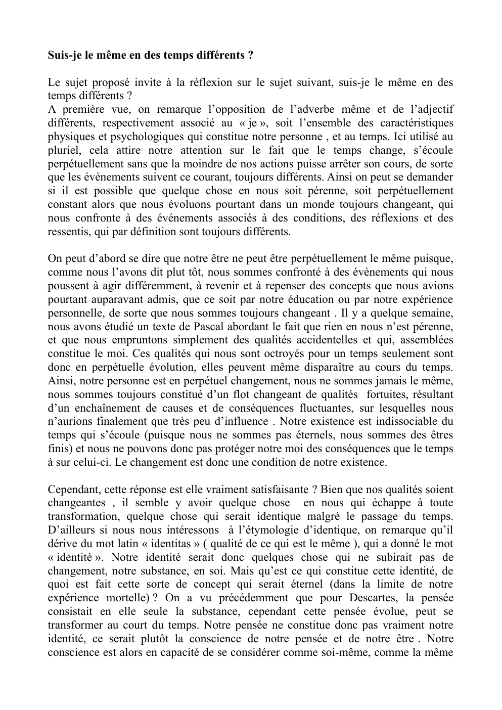 Prévisualisation du document Suis-je le même dans des temps différents ?
