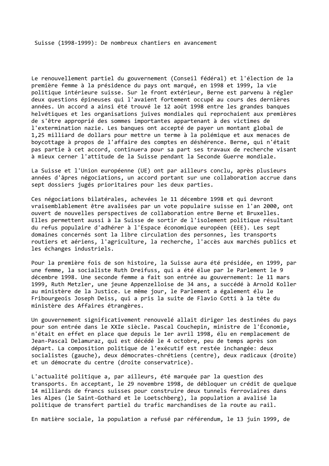 Prévisualisation du document Suisse (1998-1999): De nombreux chantiers en avancement
