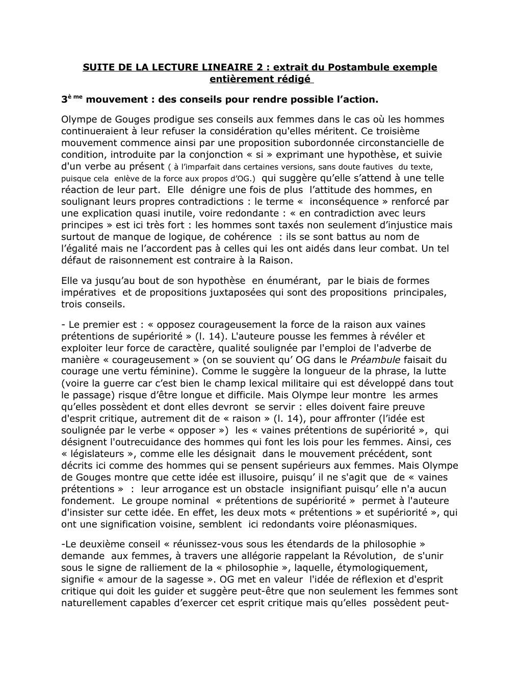 Prévisualisation du document SUITE DE LA LECTURE LINEAIRE 2 : extrait du Postambule exemple entièrement rédigé