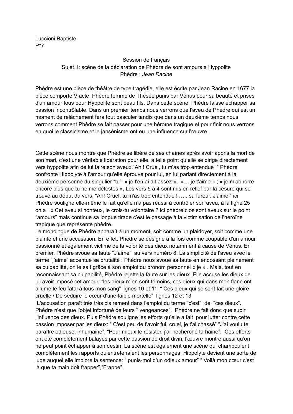 Prévisualisation du document Sujet 1: scène de la déclaration de Phèdre de sont amours a Hyppolite Phèdre : Jean Racine