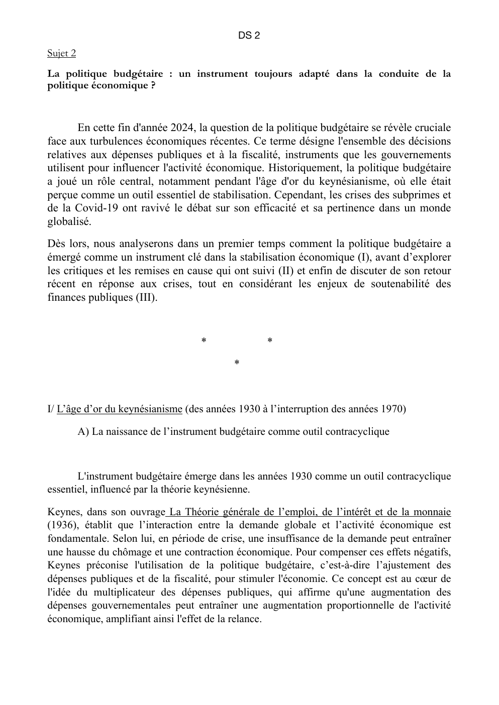 Prévisualisation du document Sujet 2 La politique budgétaire : un instrument toujours adapté dans la conduite de la politique économique ?