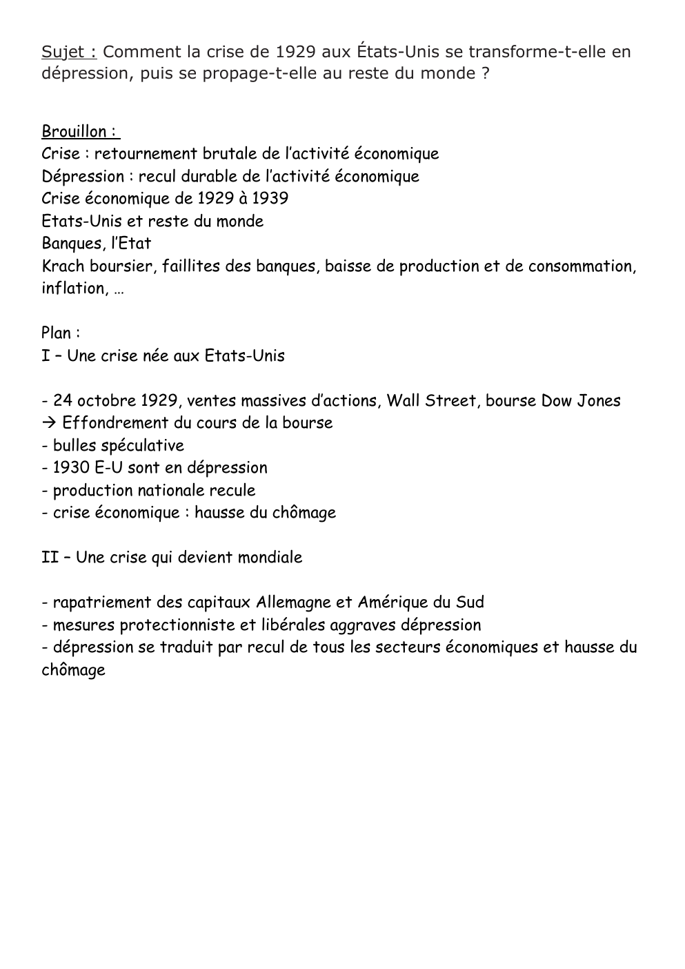 Prévisualisation du document Sujet : Comment la crise de 1929 aux États-Unis se transforme-t-elle en dépression, puis se propage-t-elle au reste du monde ?