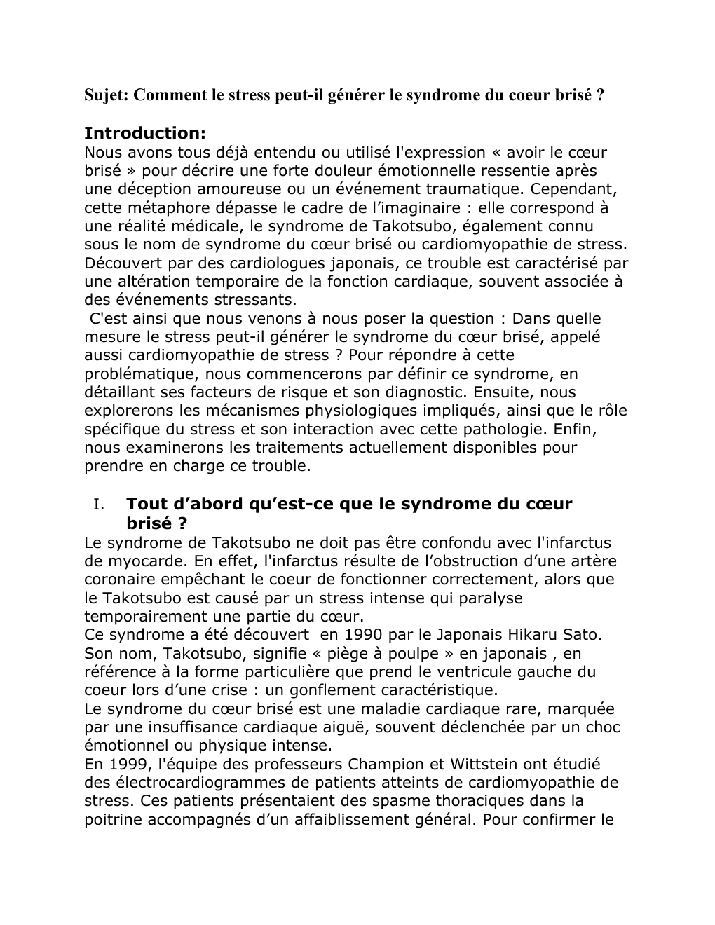 Prévisualisation du document Sujet: Comment le stress peut-il générer le syndrome du coeur brisé ? Introduction: