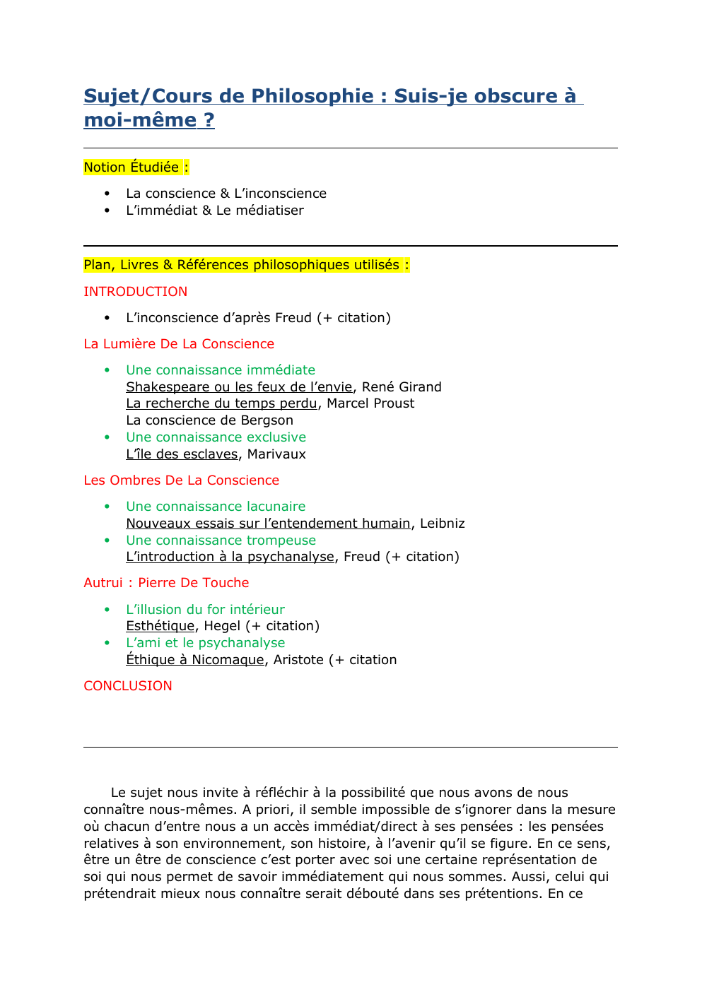 Prévisualisation du document Sujet/Cours de Philosophie : Suis-je obscure à moi-même ?