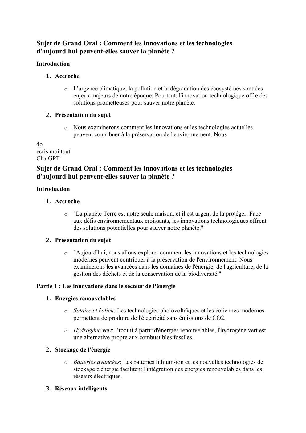 Prévisualisation du document Sujet de Grand Oral : Comment les innovations et les technologies d'aujourd'hui peuvent-elles sauver la planète ?