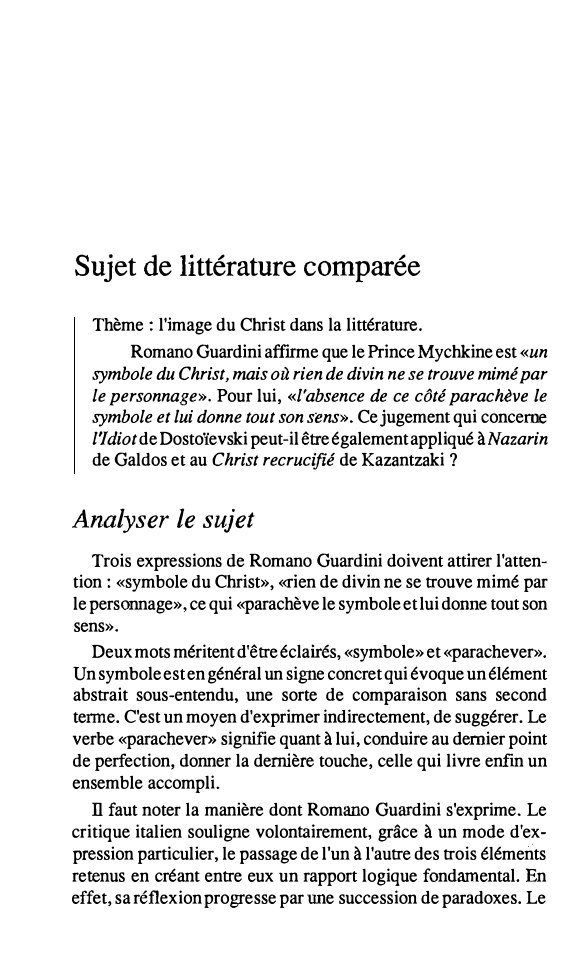 Prévisualisation du document Sujet de littérature comparée
Thème : l'image du Christ dans la littérature.
Romano Guardini affirme que le Prince Mychkine est...