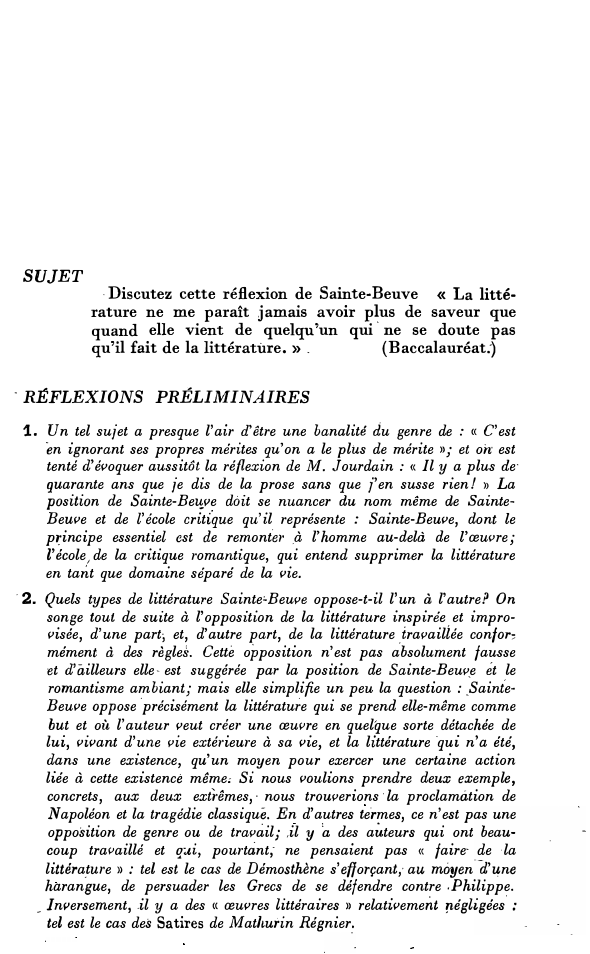 Prévisualisation du document SUJET

- Discutez cette réflexion de Sainte-Beuve « La litté­
rature ne me paraît jamais avoir plus de saveur que...