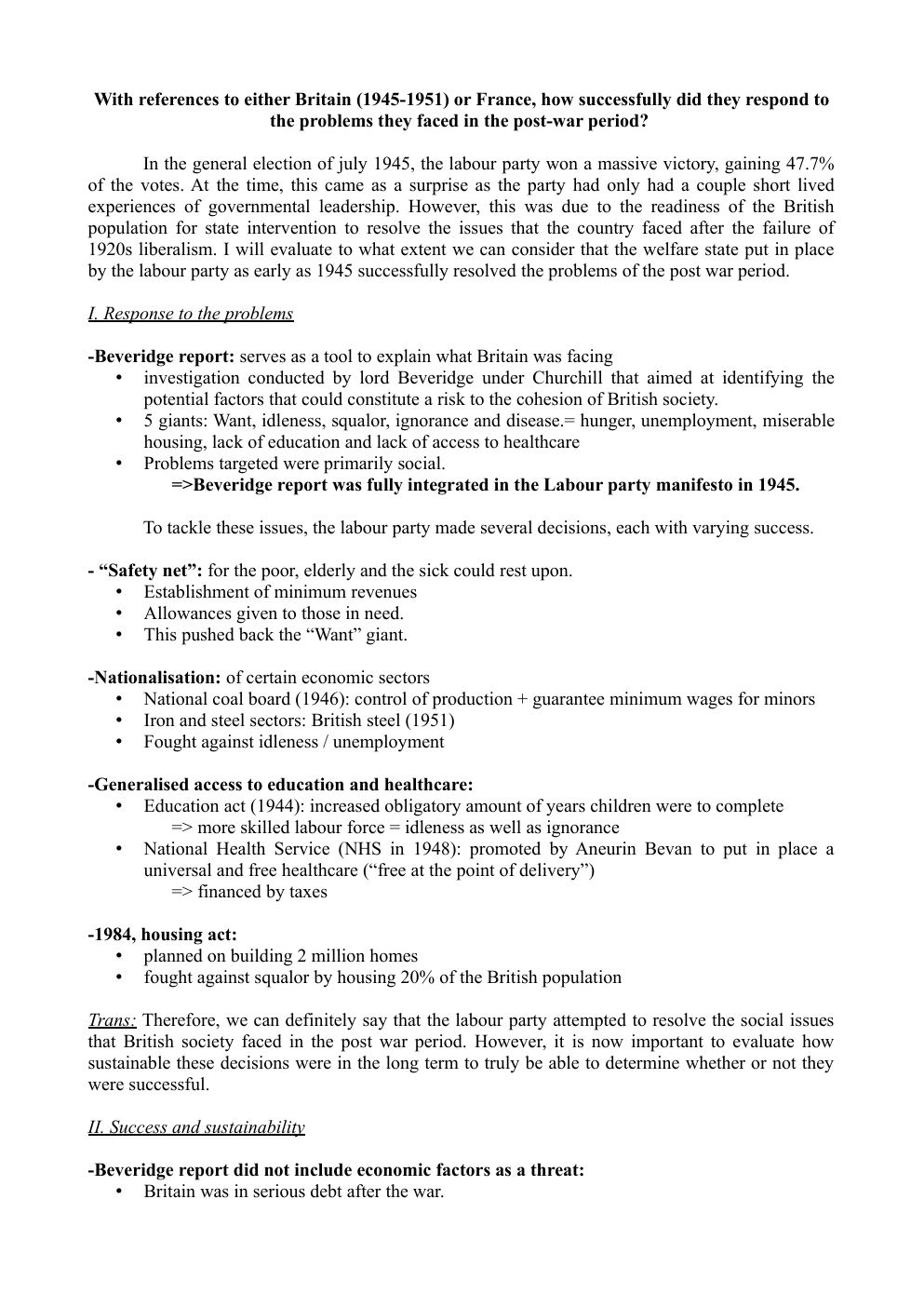 Prévisualisation du document Sujet d'oral histoire OIB: With references to either Britain (1945-1951) or France, how successfully did they respond to the problems they faced in the post-war period?