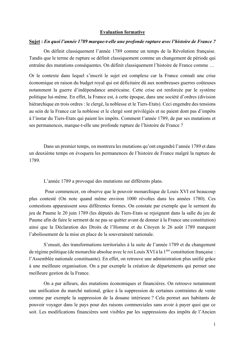 Prévisualisation du document Sujet : En quoi l’année 1789 marque-t-elle une profonde rupture avec l’histoire de France ?