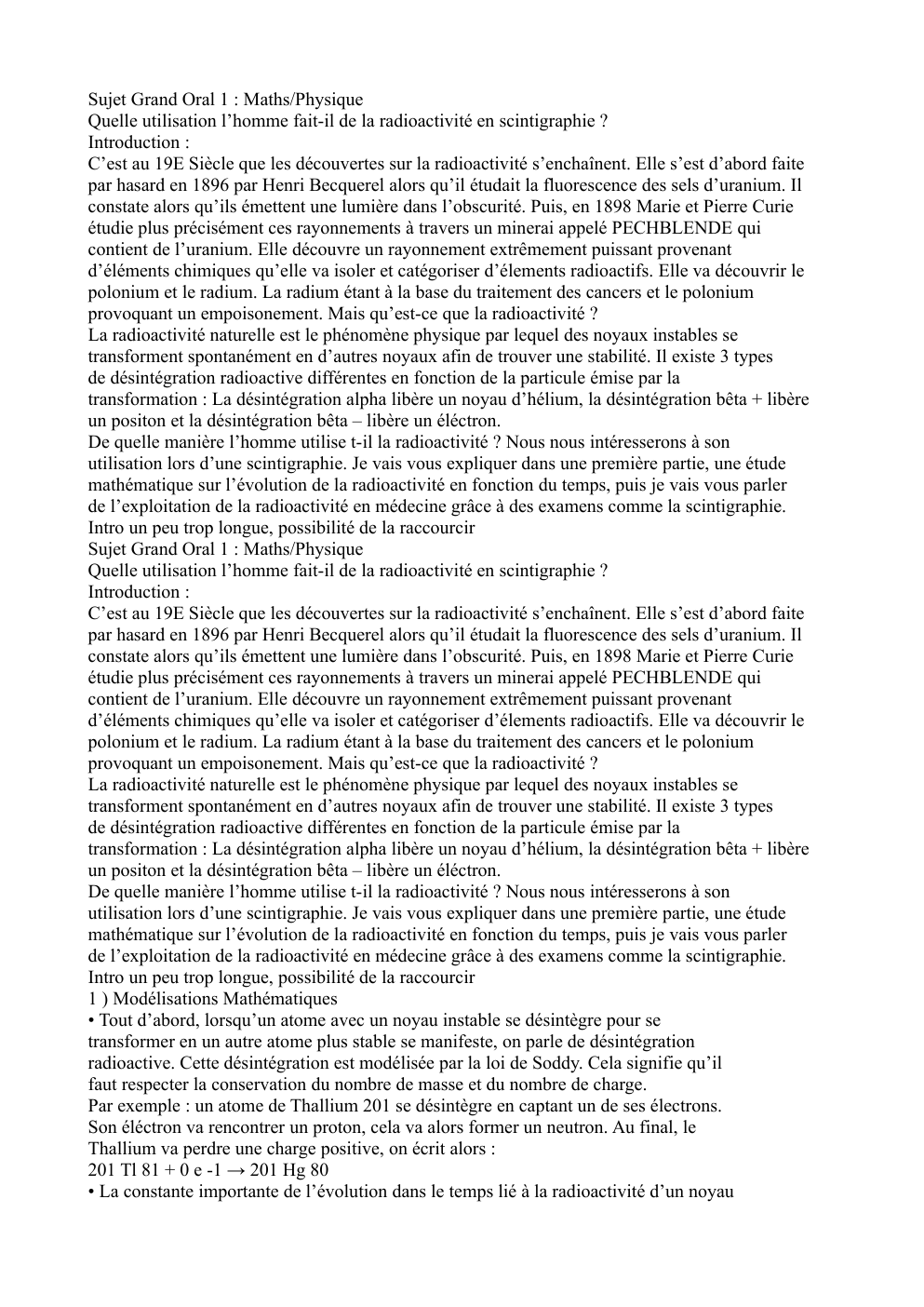 Prévisualisation du document Sujet Grand Oral 1 : Maths/Physique Quelle utilisation l’homme fait-il de la radioactivité en scintigraphie ?