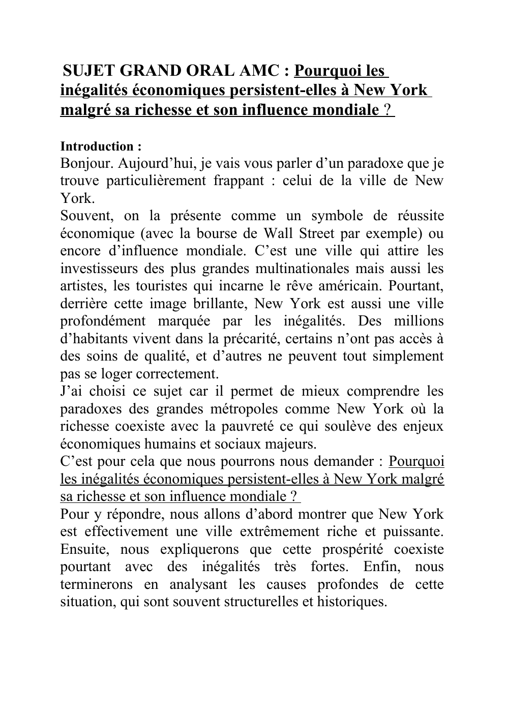 Prévisualisation du document SUJET GRAND ORAL AMC : Pourquoi les inégalités économiques persistent-elles à New York malgré sa richesse et son influence mondiale ?
