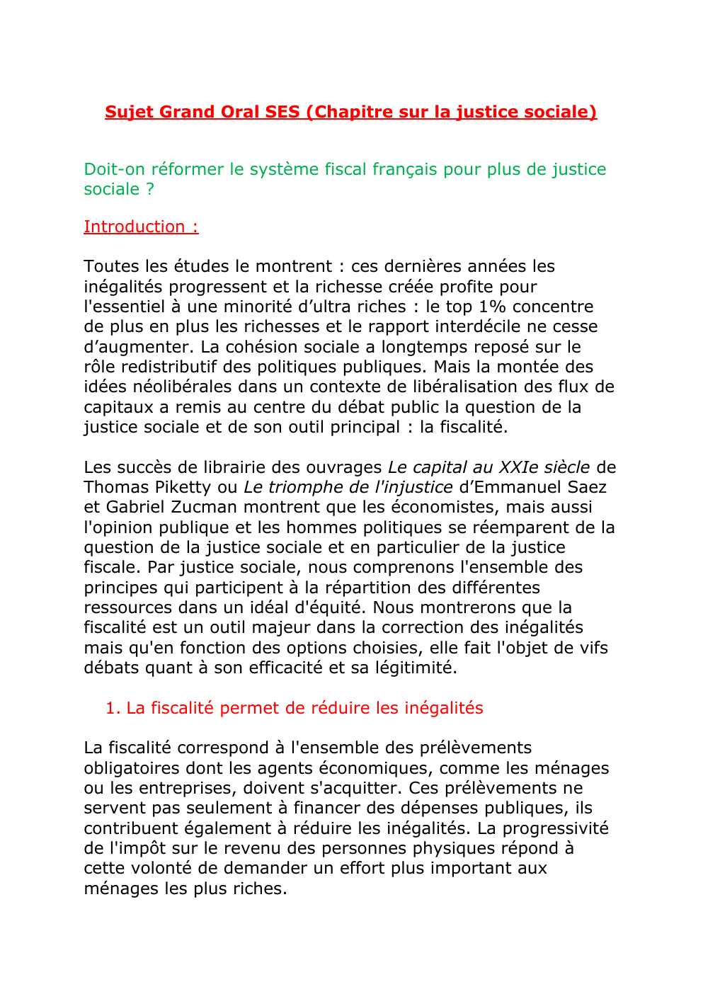 Prévisualisation du document Sujet Grand Oral: Doit-on réformer le système fiscal français pour plus de justice sociale ?