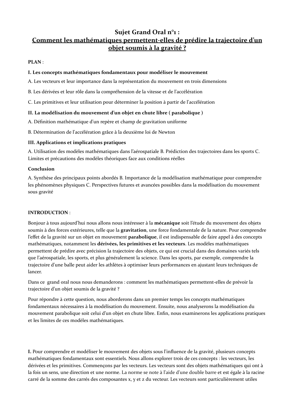 Prévisualisation du document Sujet Grand Oral n°1 : Comment les mathématiques permettent-elles de prédire la trajectoire d’un objet soumis à la gravité ?