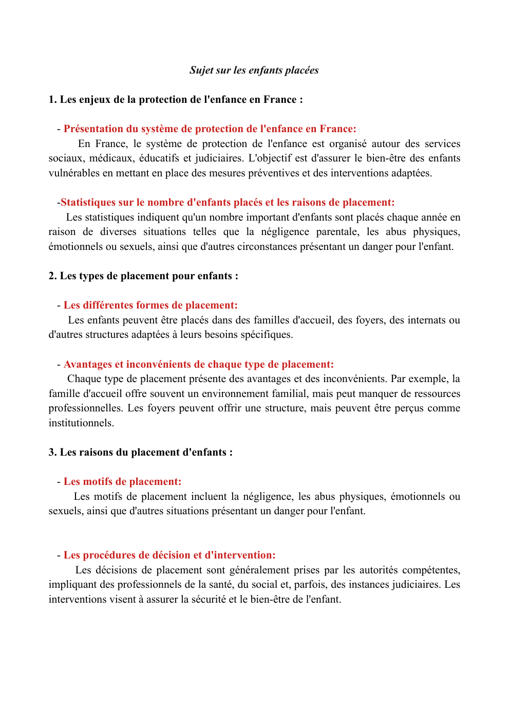 Prévisualisation du document sujet grand oral: Sujet sur les enfants placées 1. Les enjeux de la protection de l'enfance en France :