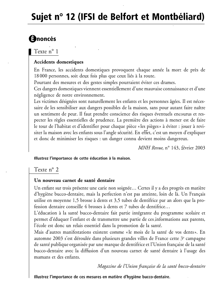 Prévisualisation du document Sujet IFSI de Belfort