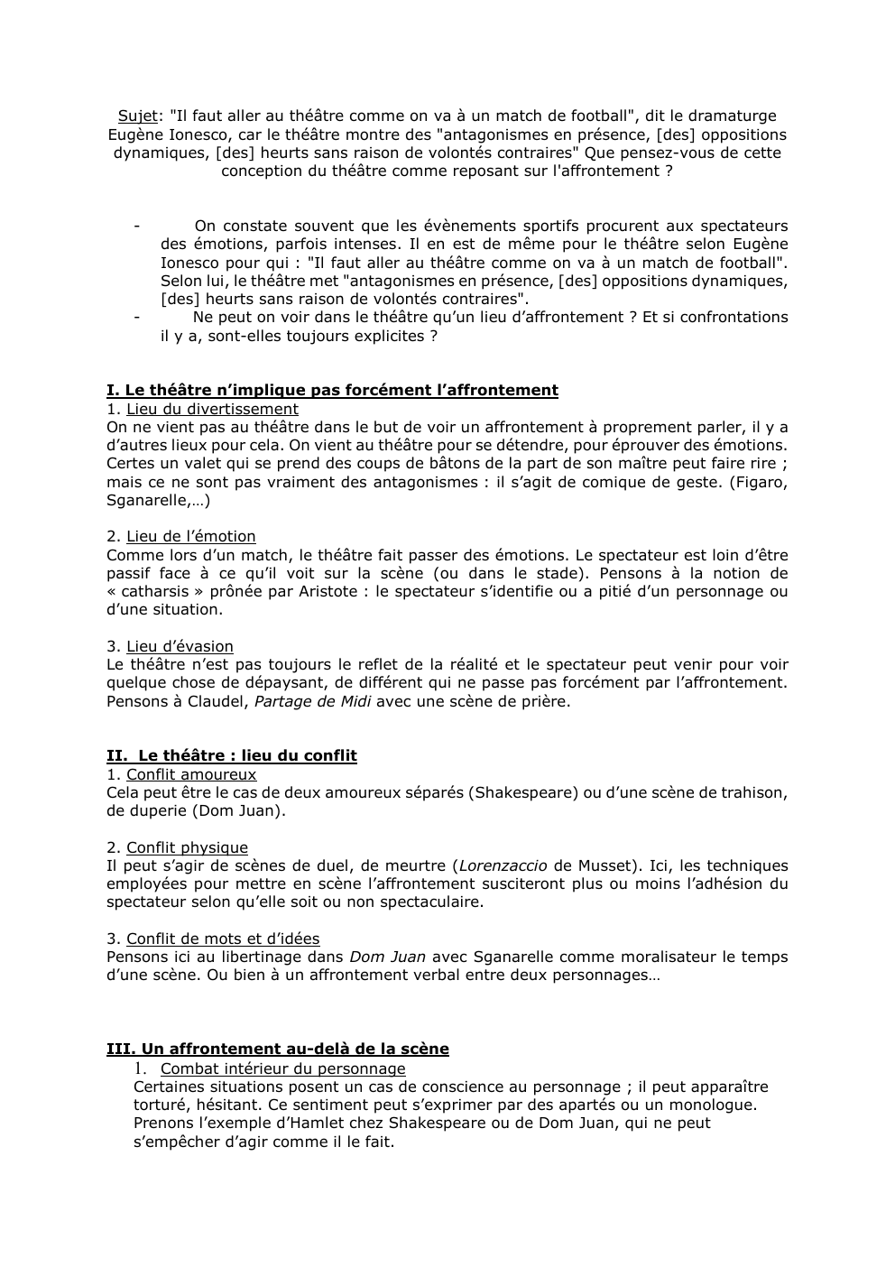 Prévisualisation du document Sujet: "Il faut aller au théâtre comme on va à un match de football", dit le dramaturge
Eugène Ionesco, car...