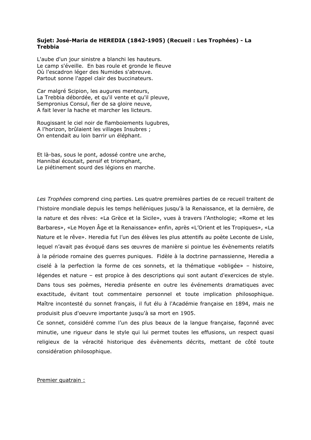 Prévisualisation du document Sujet: José-Maria de HEREDIA (1842-1905) (Recueil : Les Trophées) - La Trebbia
