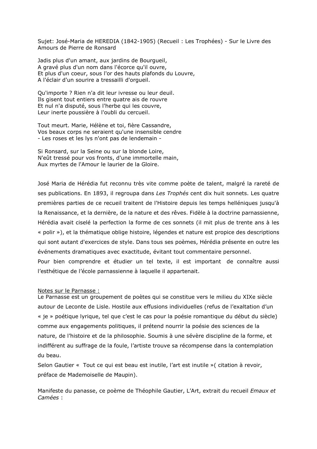 Prévisualisation du document Sujet: José-Maria de HEREDIA (1842-1905) (Recueil : Les Trophées) - Sur le Livre des Amours de Pierre de Ronsard
