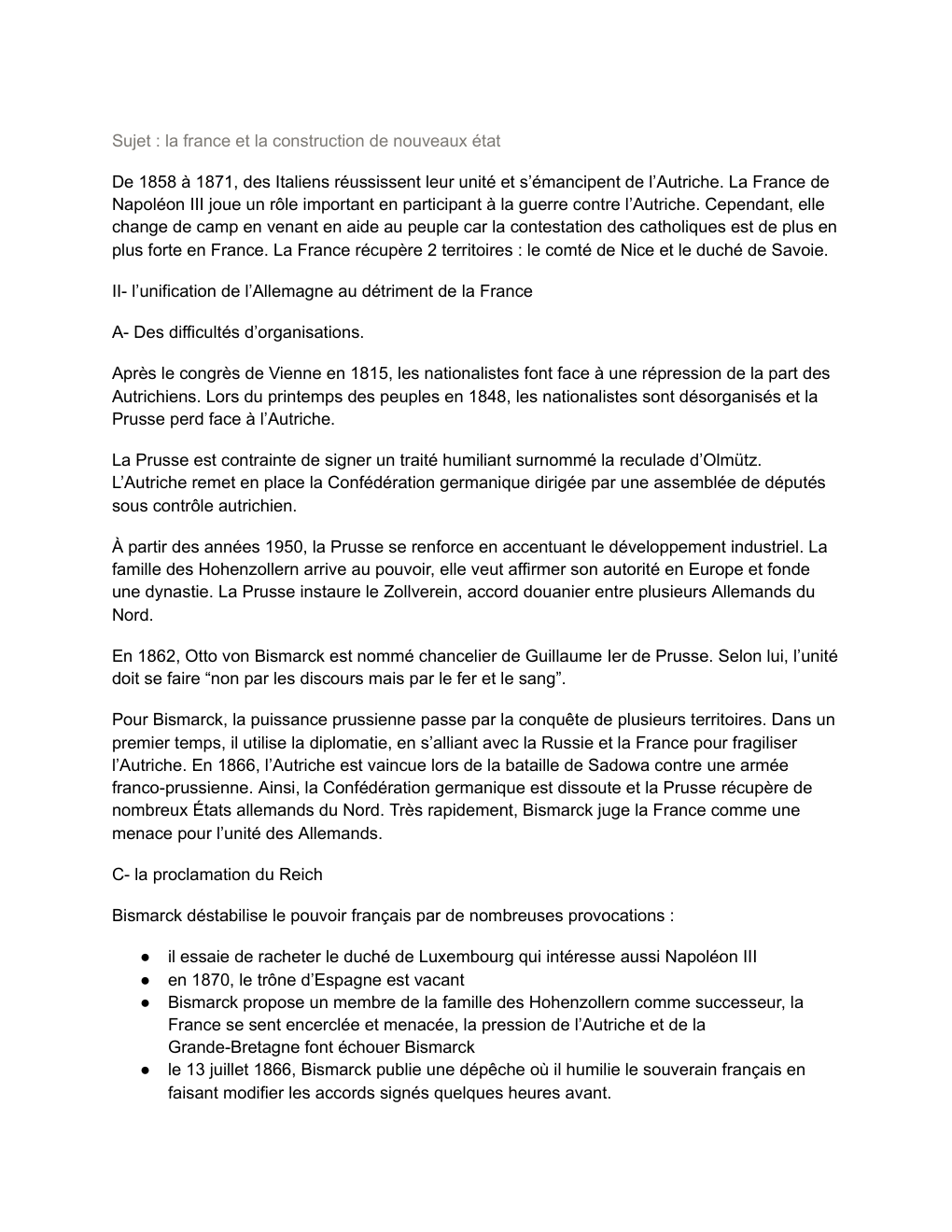 Prévisualisation du document Sujet : la France et la construction de nouveaux état