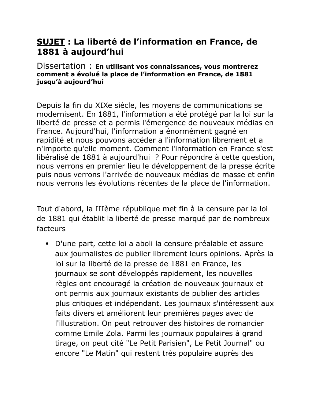 Prévisualisation du document SUJET : La liberté de l’information en France, de 1881 à aujourd’hui