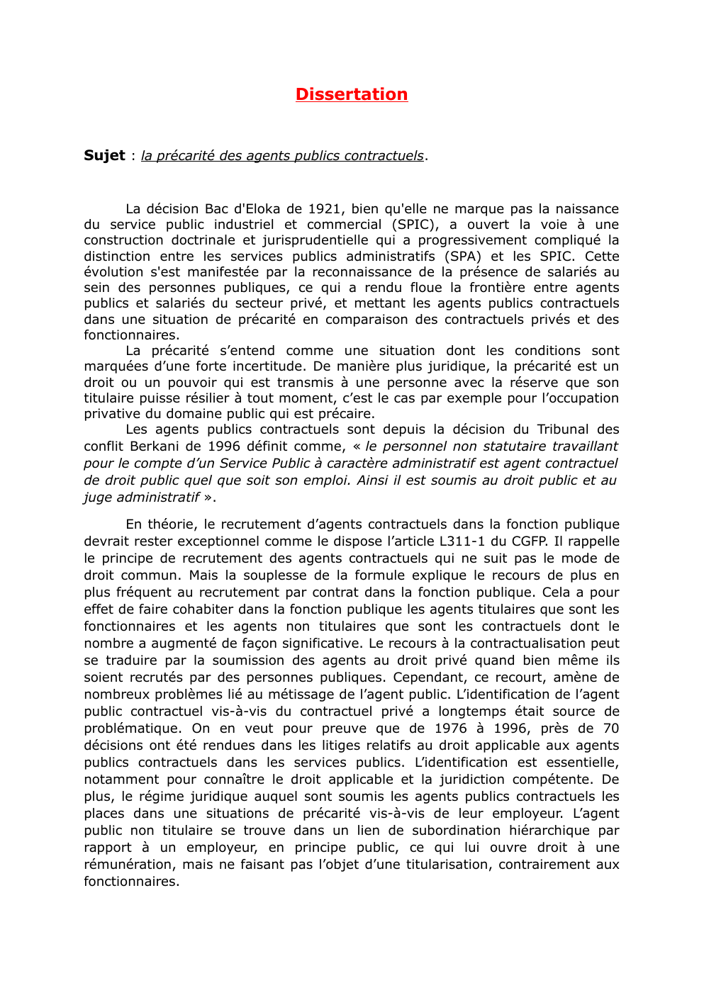 Prévisualisation du document Sujet : la précarité des agents publics contractuels.