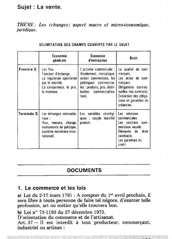Prévisualisation du document Sujet La vente.