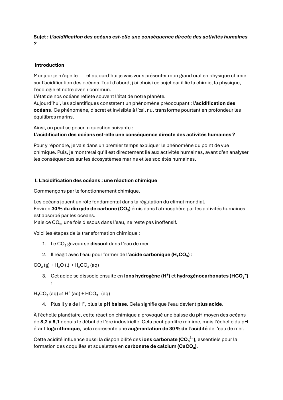 Prévisualisation du document Sujet : L’acidification des océans est-elle une conséquence directe des activités humaines ? grand oral