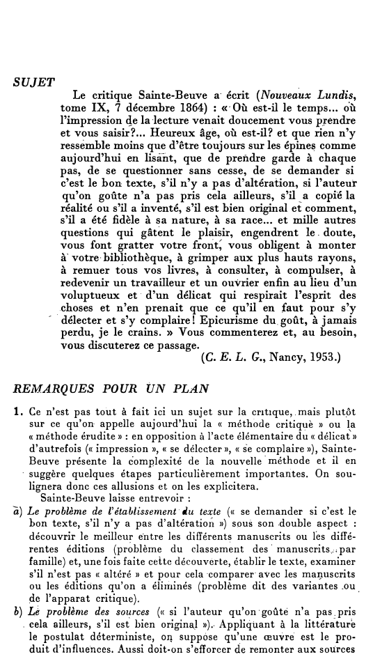 Prévisualisation du document SUJET

Le critique Sainte-Beuve a· écrit (Nouvea�x Lundis,
tome IX, 7 décembre 1864) : «-...