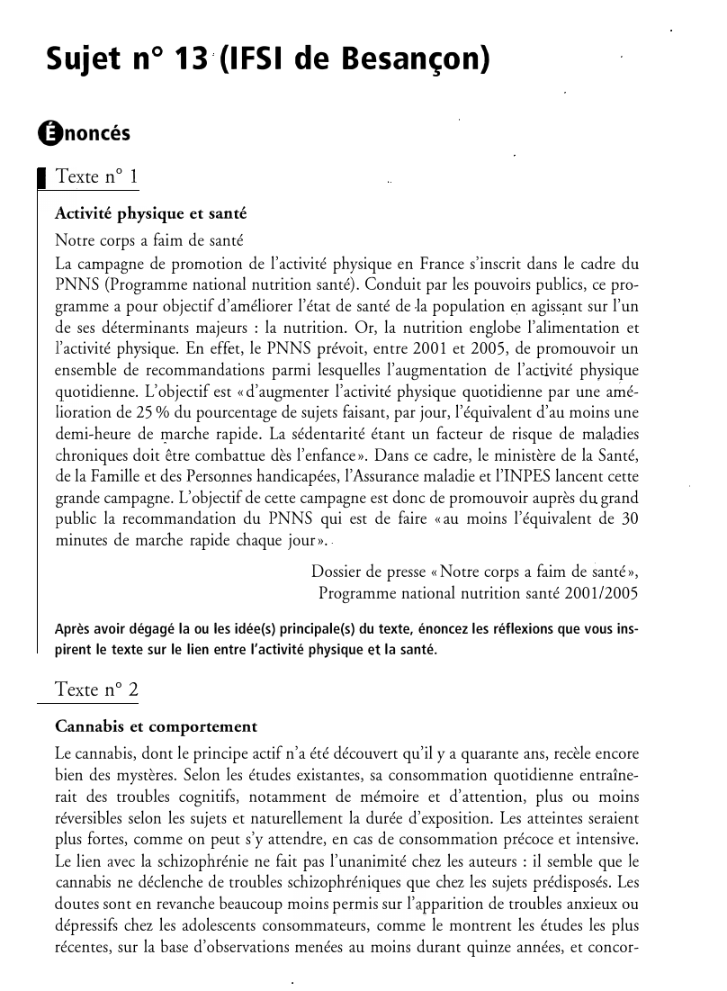 Prévisualisation du document Sujet n° 13 (IFSI de Besançon)