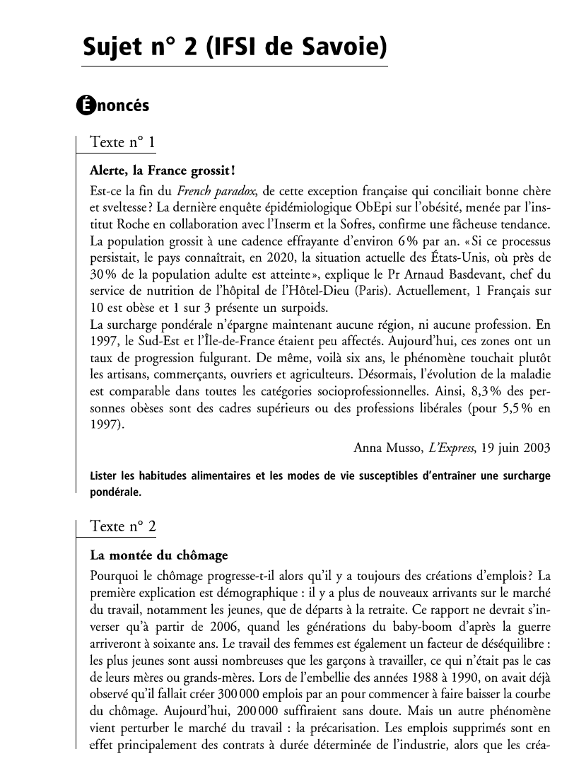 Prévisualisation du document Sujet n° 2 (IFSI de Savoie)