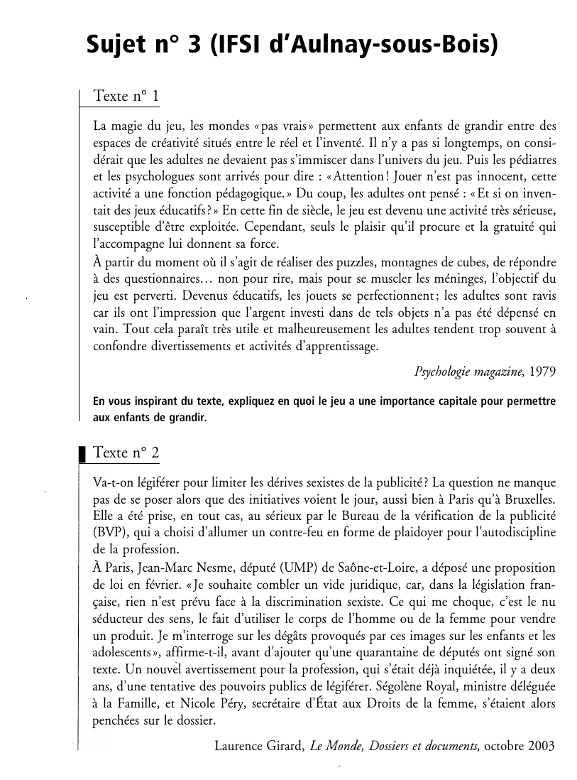 Prévisualisation du document Sujet n° 3 (IFSI d'Aulnay-sous-Bois)
