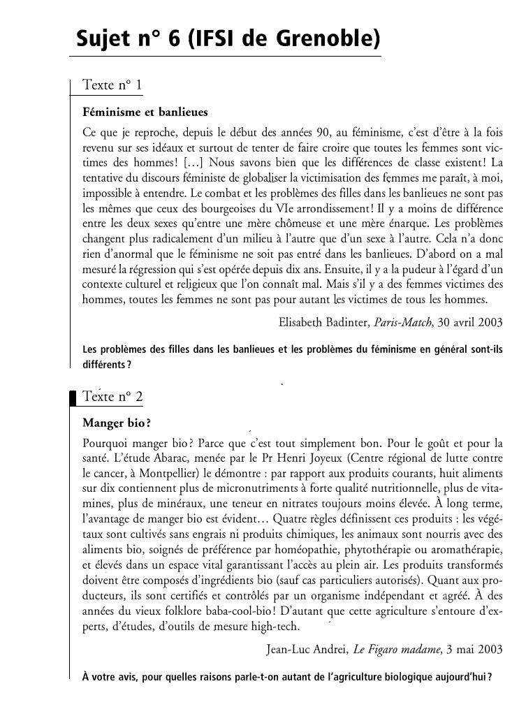 Prévisualisation du document Sujet n ° 6 (IFSI de Grenoble)
Texte n ° 1
Féminisme et banlieues
Ce que je reproche, depuis le...