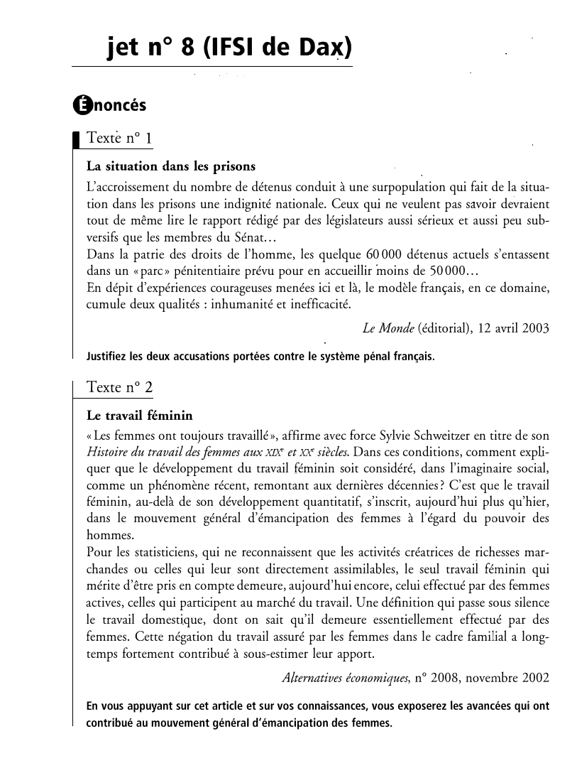 Prévisualisation du document Sujet n° 8 (IFSI de Dax)