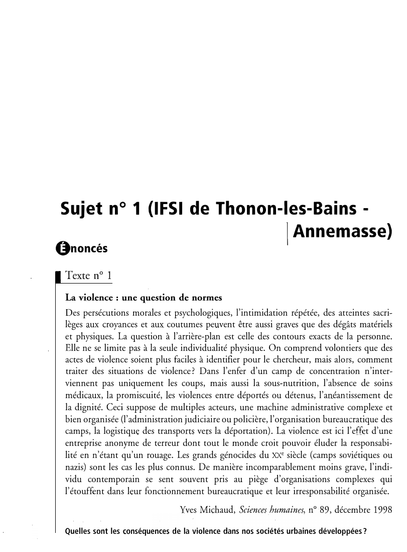 Prévisualisation du document Sujet n°1 (IFSI de Thonon-les-Bains - Annemasse)