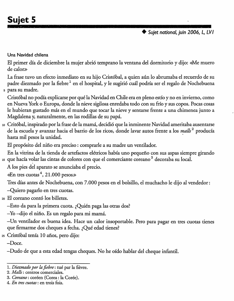 Prévisualisation du document Sujet national, juin 2006, L, LV1: Antonio Skàrmeta, El Pais semanal, «Una Navidad Chilena», 2003.