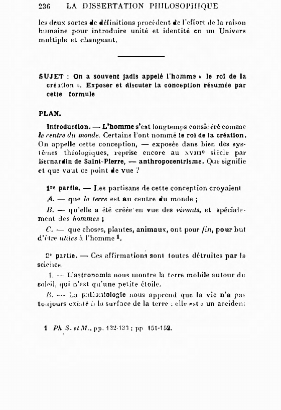 Prévisualisation du document SUJET : On a souvent jadis appelé homme « le roi de la création ». Exposer et discuter la conception résumée par cette formule.PLAN.