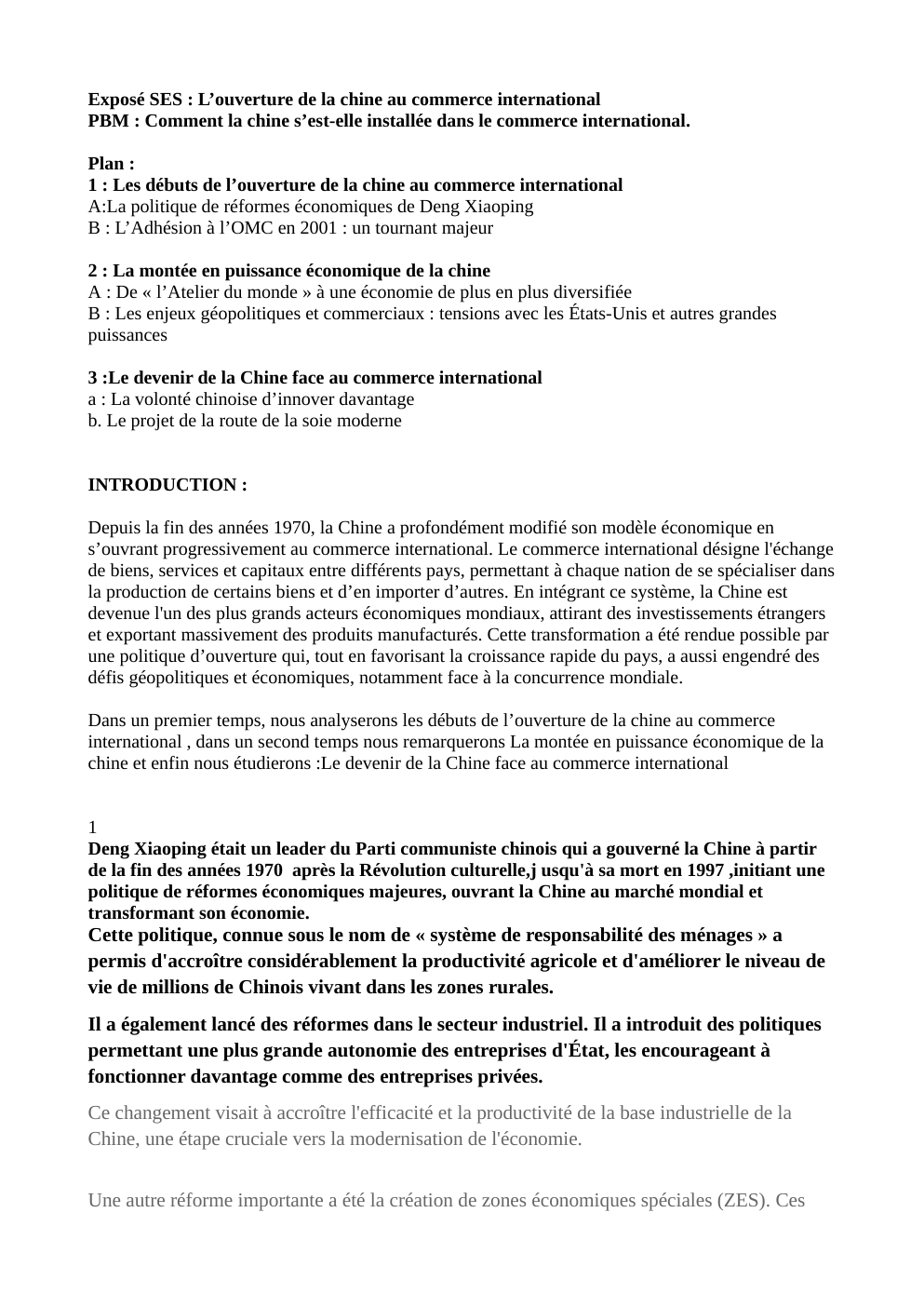 Prévisualisation du document SUJET ORAL CHINE COMMERCE: Exposé SES : L’ouverture de la chine au commerce international