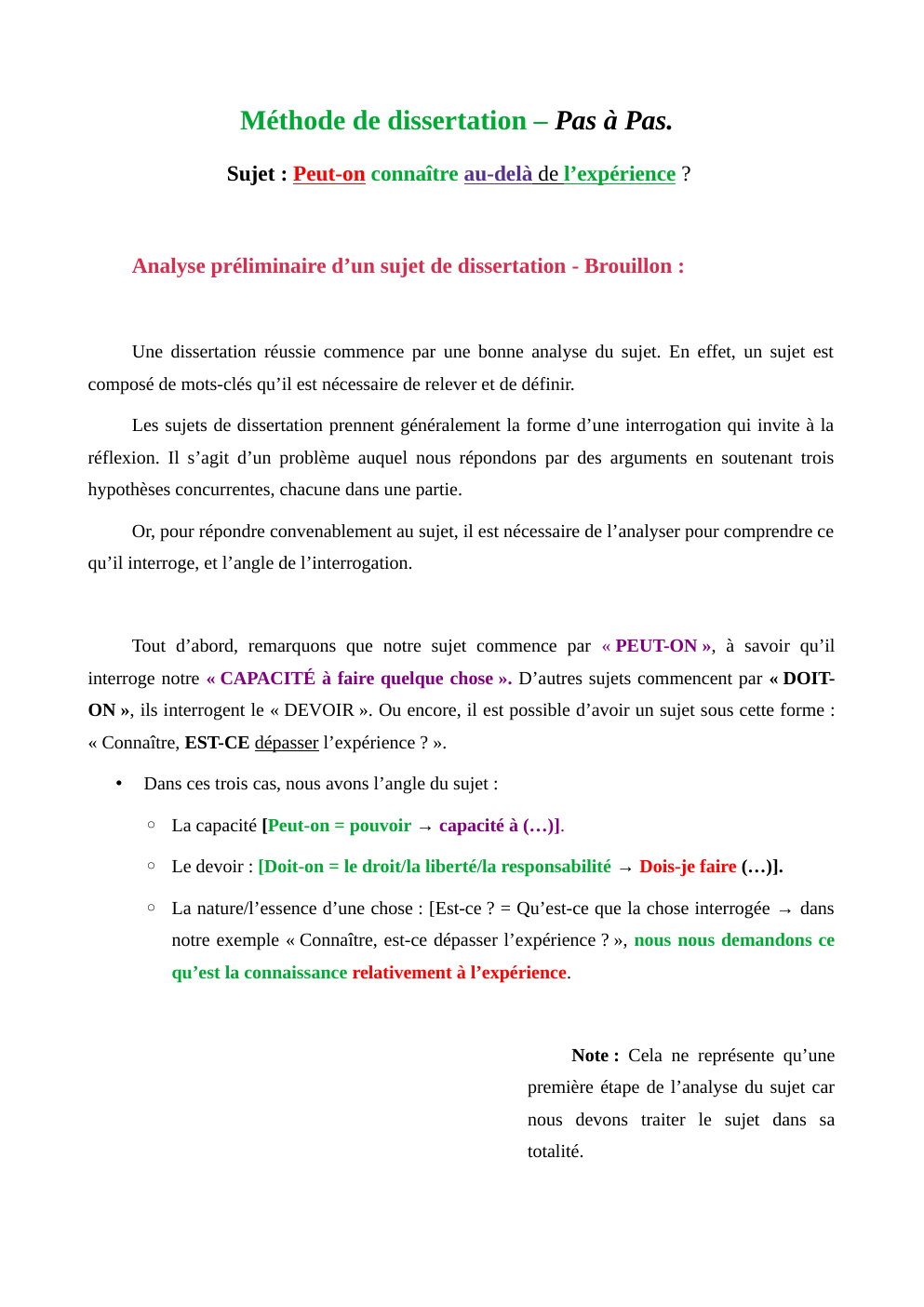 Prévisualisation du document Sujet : Peut-on connaître au-delà de l’expérience ?