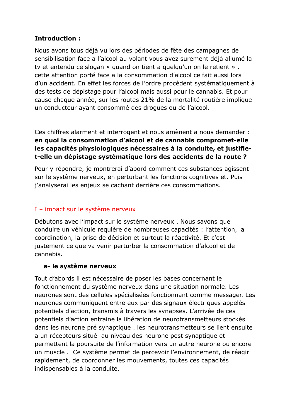 Prévisualisation du document sujet svt grand oral en quoi la consommation d’alcool et de cannabis compromet-elle les capacités physiologiques nécessaires à la conduite, et justifiet-elle un dépistage systématique lors des accidents de la route ?