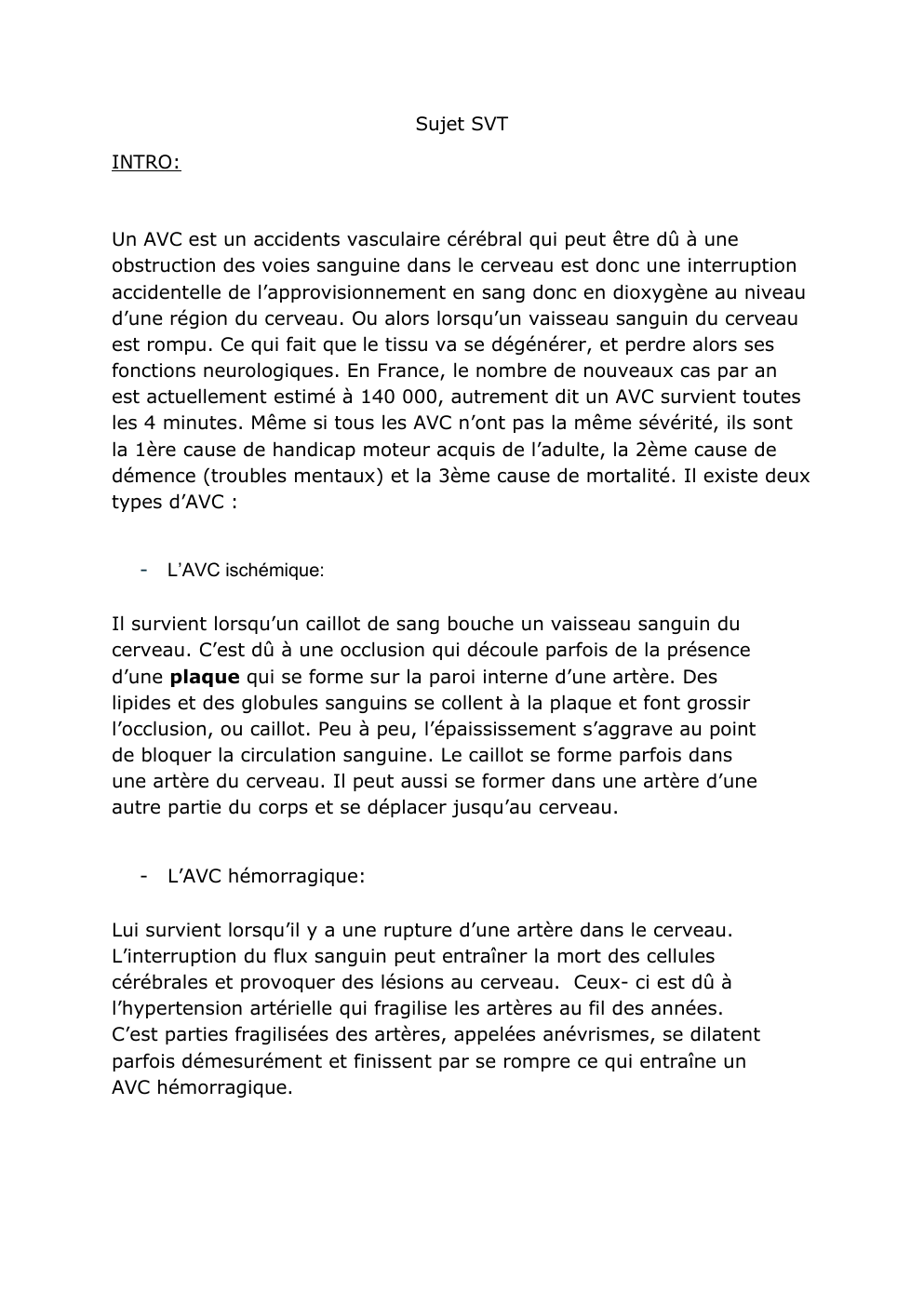 Prévisualisation du document sujet svt Un AVC