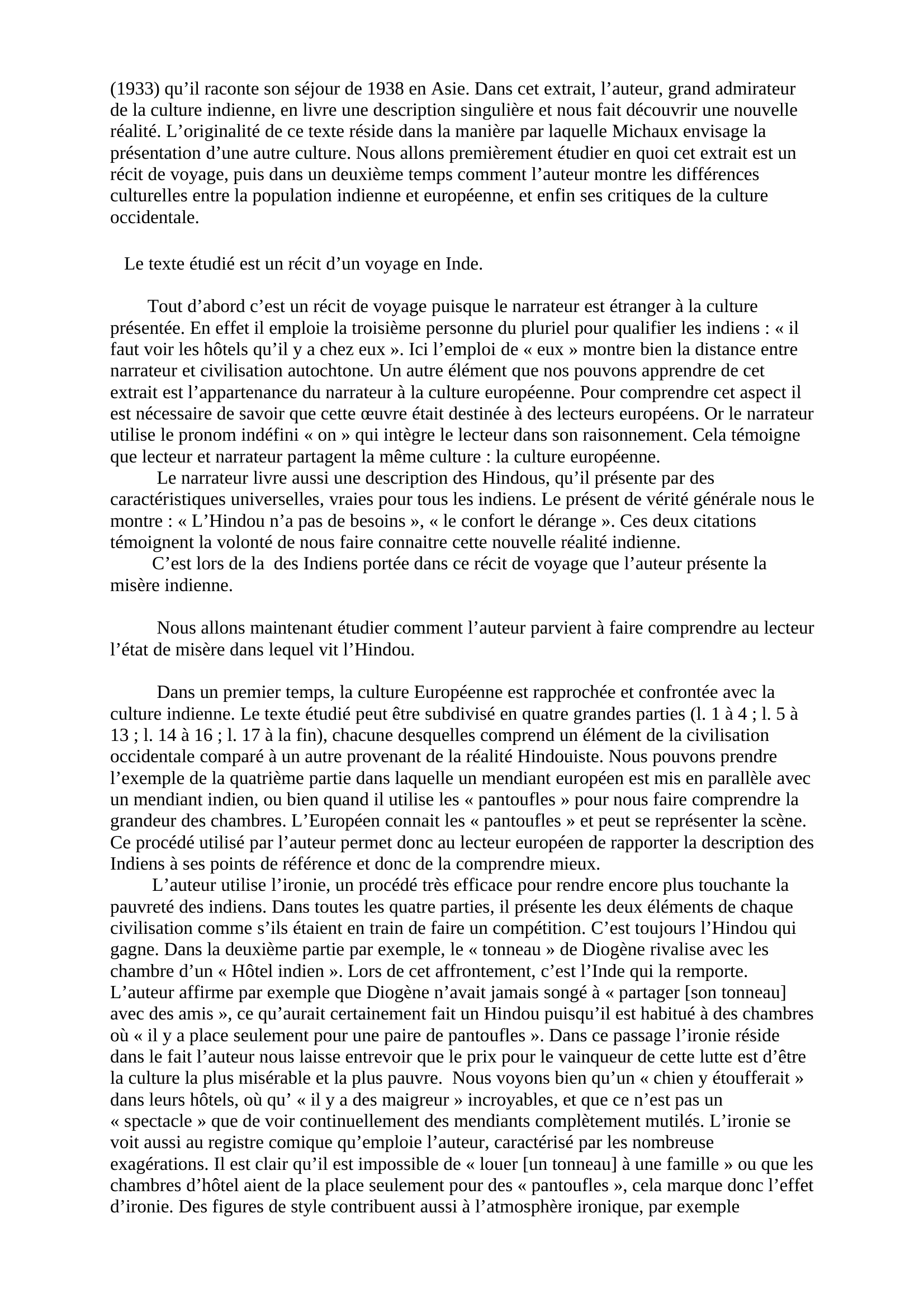 Prévisualisation du document Sujet type bac Question et commentaire de texte de Michaux: "Un Barbare en Asie"