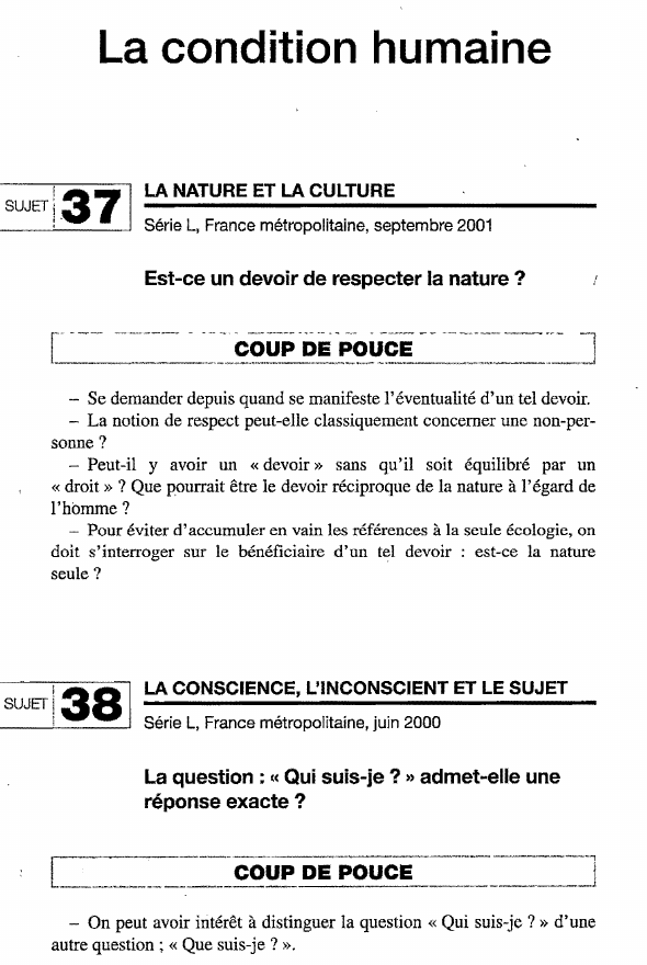 Prévisualisation du document SUJET38 ·

La condition humaine

.3 71

SUJET

LA NATURE ET LA CULTURE
Série L, France métropolitaine, septembre 2001

Est-ce...