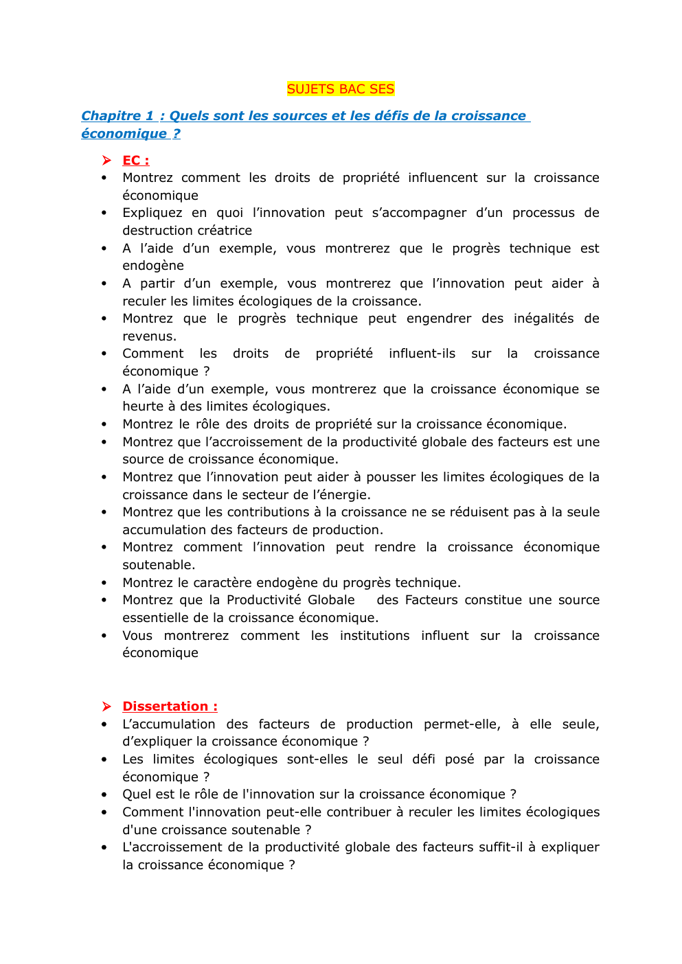 Prévisualisation du document SUJETS BAC SES CHAPITRE PAR CHAPITRE