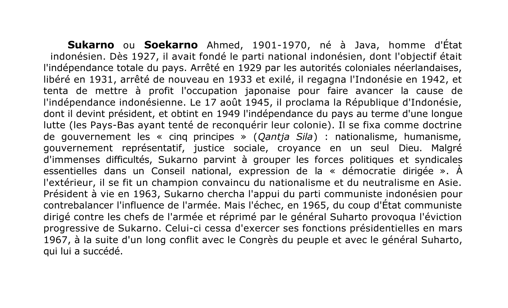 Prévisualisation du document Sukarno ou Soekarno Ahmed Homme d'État indonésien