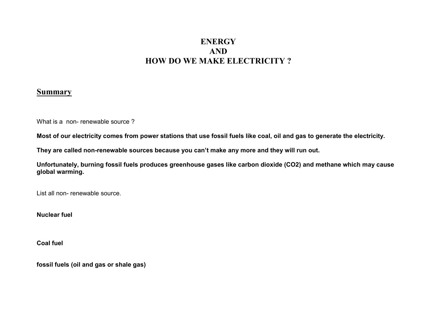 Prévisualisation du document Summary of renewable energies: ENERGY AND HOW DO WE MAKE ELECTRICITY ?