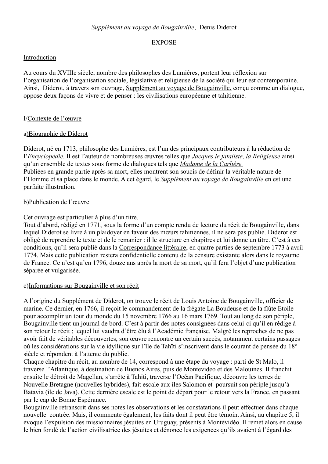 Prévisualisation du document Supplément au voyage de Bougainville , Denis Diderot EXPOSE